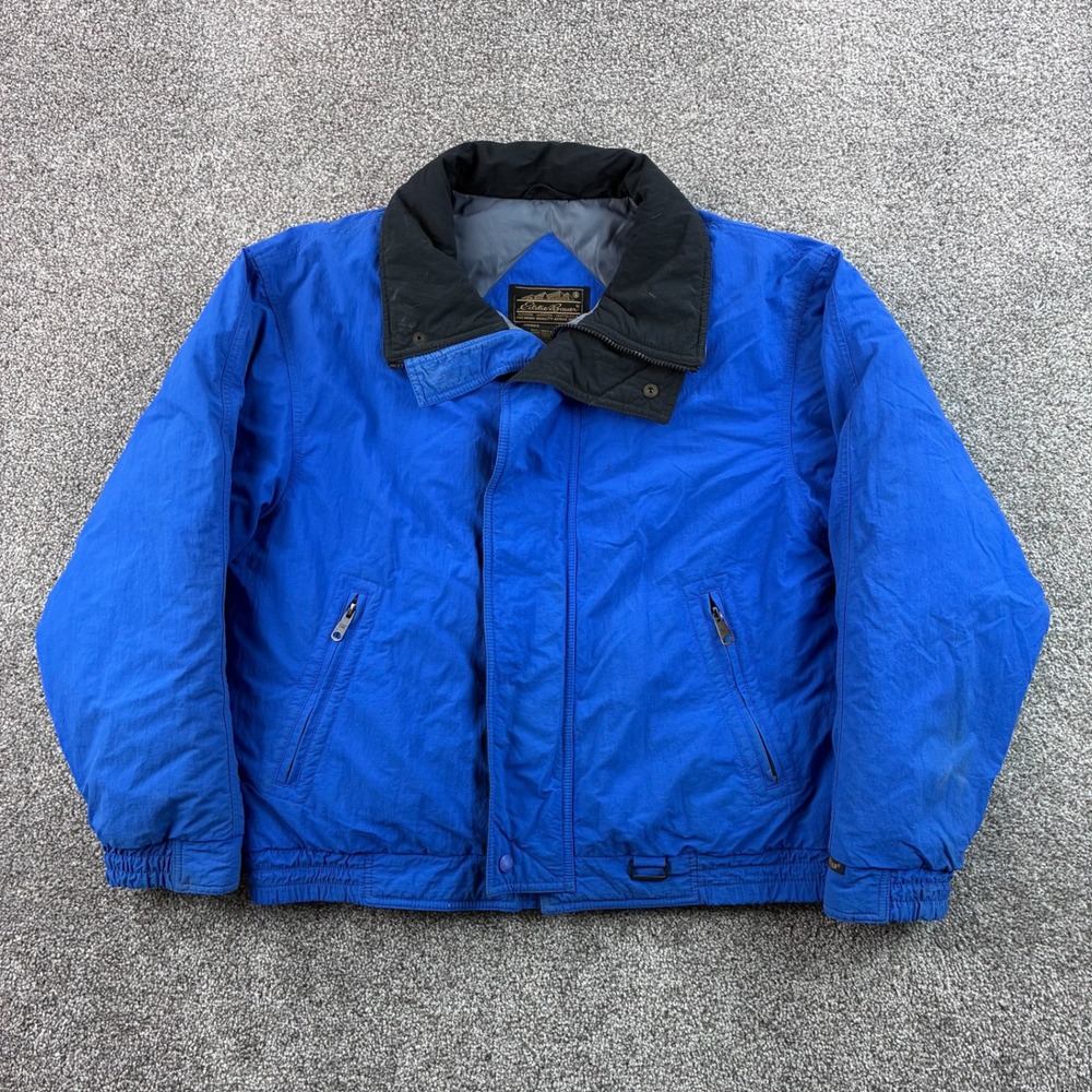 Vintage Eddie Bauer Puffer Jacket Mens M Blue Nylon Goose Down Winter Bomber